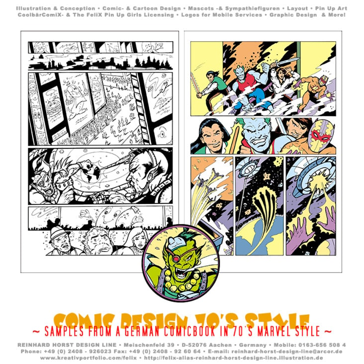 Samplepage Werbecomic für Roman Kuhn & Partner im 70’s Marvel Stil