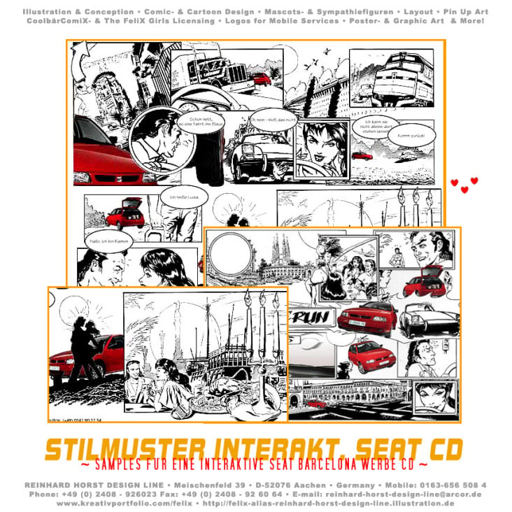 Artwork Collage aus einem interaktiven Comic für den Seat Barcelona zum Internationalen Automobil Salon in Genf
