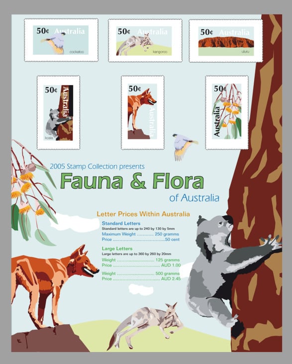 Tierillustration für eine Briefmarken Serie. Adobe Illustrator