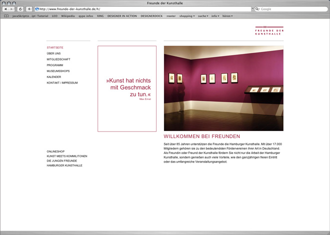 Website Entwurf für die Freunde der Kunsthalle Hamburg