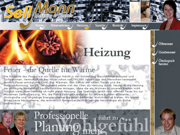 homepage sellmann heizung & sanitär (kreativ-konzeption, screendesign, html)