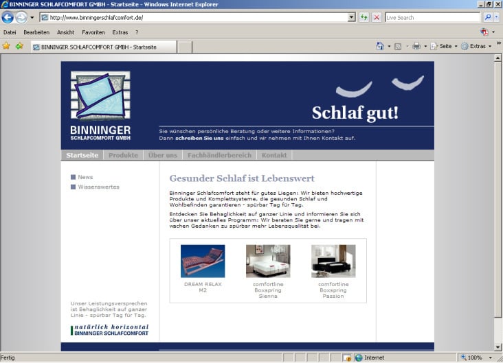 binningerschlafcomfort.de – Corporate Website