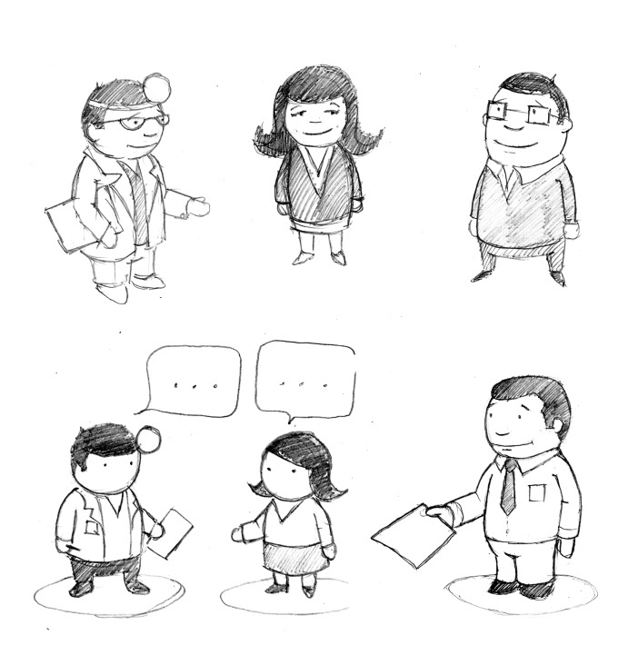 Scribbles von Charakteren für ein Lern-Comic