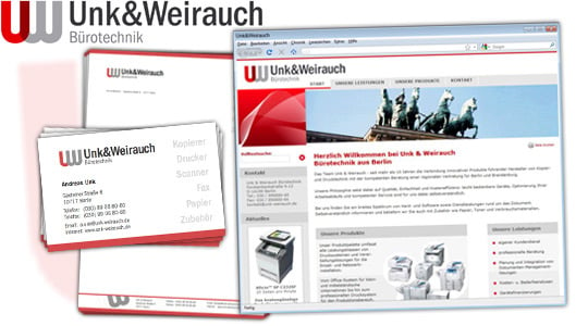 Unk&Weirauch Bürotechnik – Logo, Visitenkarten, Briefbogen und Webseite