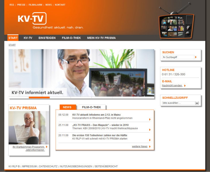 Website www.kv-tv.net: Screendesign und Online-CI