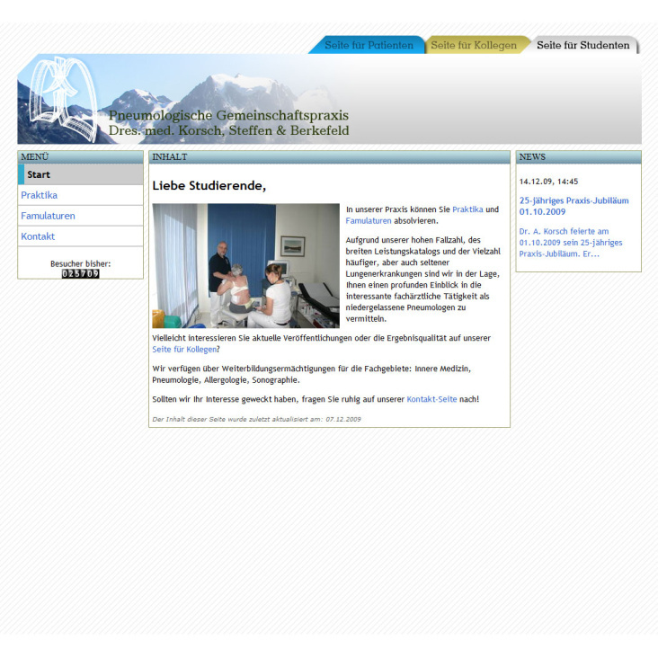Startseite des Website-Abschnitts für Studenten