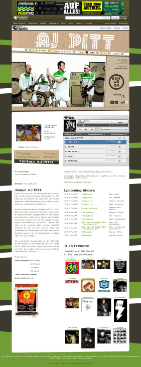 Design undUmsetzung der MySpace Seite mit großem Flashheader für die Band „AJ PITT“ (01|2009)