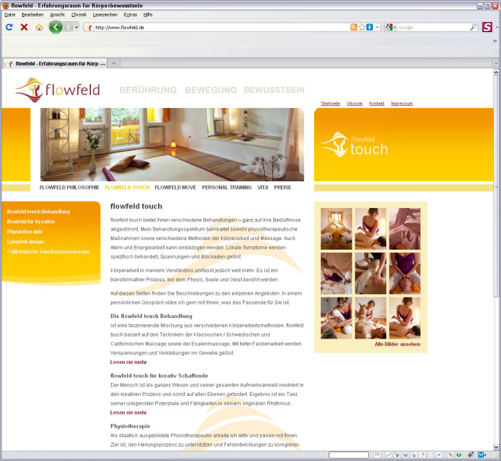 flowfeld.de – flowfeld touch Übersichtsseite
