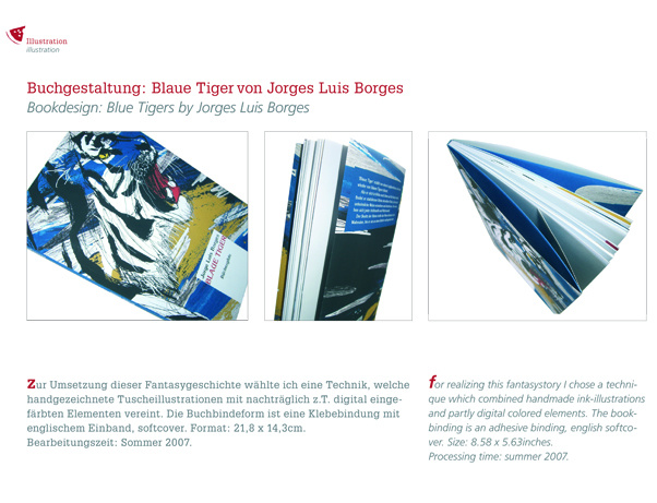 Buchgestaltung (Text und Illustration) zu Jorges Luis Borges-Blaue Tiger