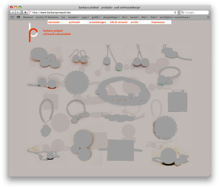 Barbara Proepstl – Gestaltung, Fotografie und Programmierung der Internet-Seite für eine kölner Schmuckdesignerin