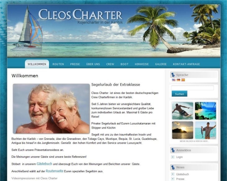 Webseite für Karibikcharter