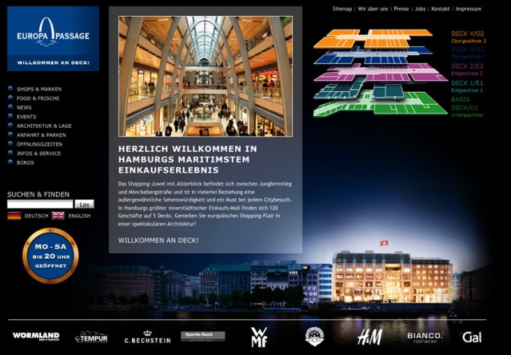 Website des größten innerstädischen Shopping-Center Hamburgs.