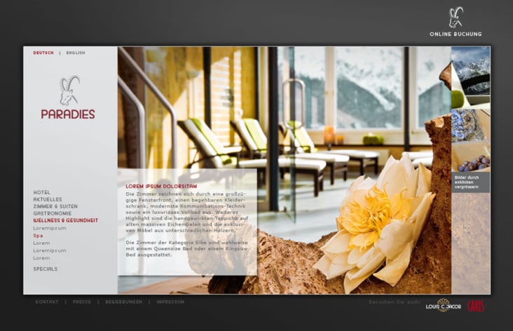 Website eines schweizer 5-Sterne-Hotels.