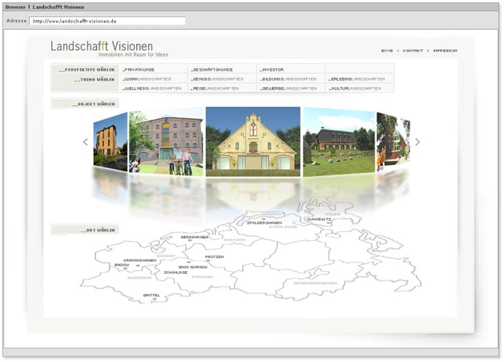 Landschafft Visionen – Flash Pilotwebsite mit interaktivem Objektauswahlrad – Art-Direction – 2006