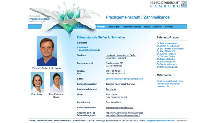 Die Zahnklinik Medeco Hamburg / Website Design, Flyer, Anzeigen, Shirtgestaltung, Buswerbung
