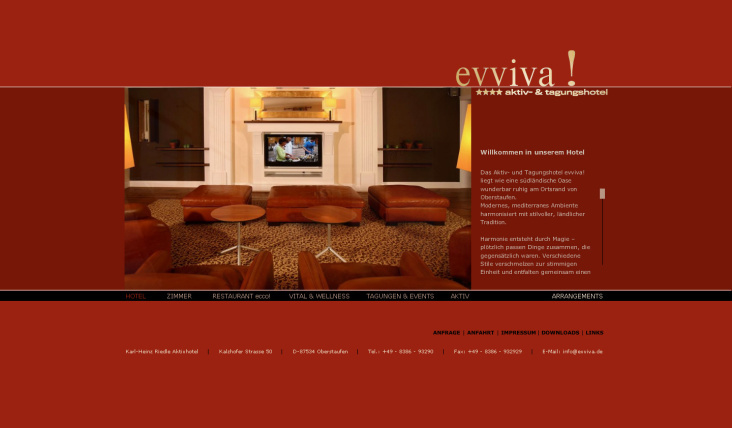 „Hotel“-Seite der Website Evviva.de