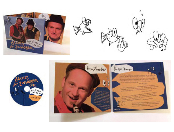 „Zaches&Zinnober“ Musikband für Kinder und Erwachsene. CD-Booklet, Karte, Plakat