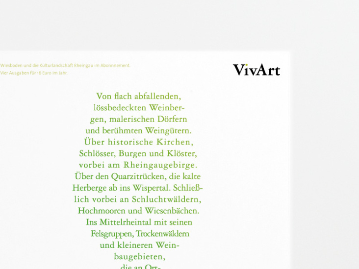 Typografische Anzeige für VivArt – das Magazin für Kunst und Lebensart (Wiesbaden und Rheingau)