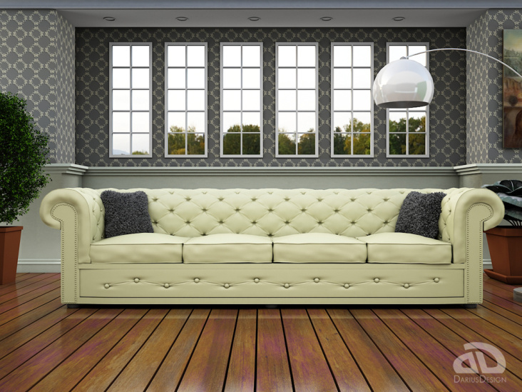 Chesterfield Couch | Creme-Gelb