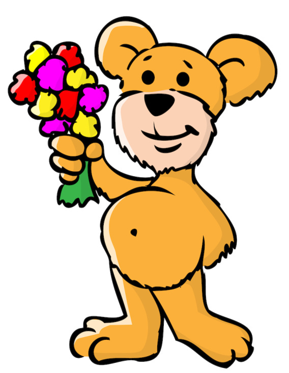 Cartoon-Bär mit Blumenstrauß