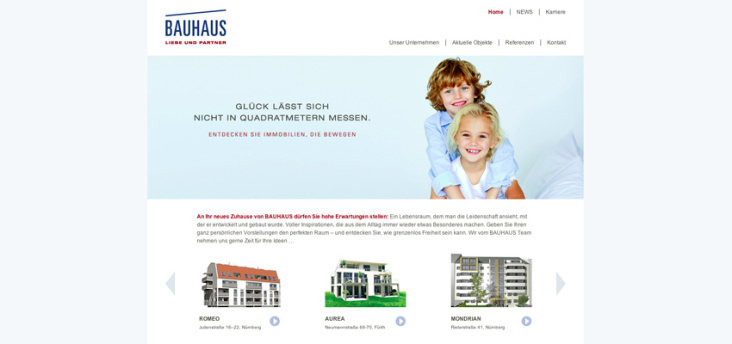 Screendesign für die Bauhaus Bauträger Webseite