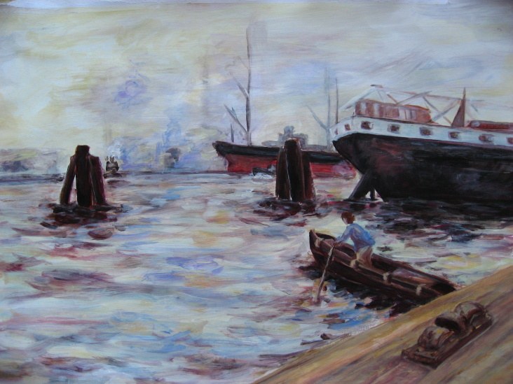 Hamburger Hafen nach A. Zorn 2010    Acryl auf Papier