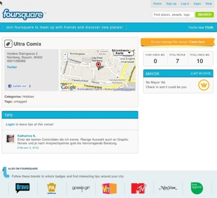 Implementierung und Pflege von foursquare-Orten