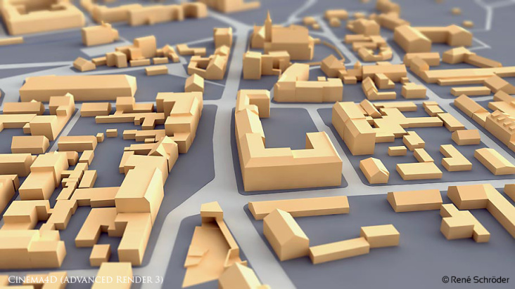 Animation eines Stadtteil-Volumenmodells