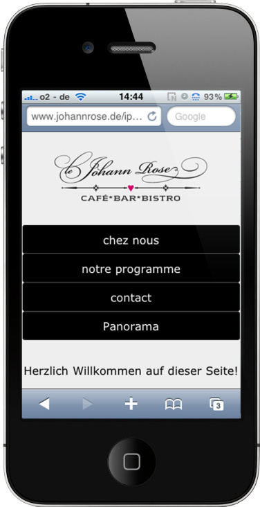 Cafe Johann Rose – Webentwicklung – Programmierung Weiche Monitor <> iPhone