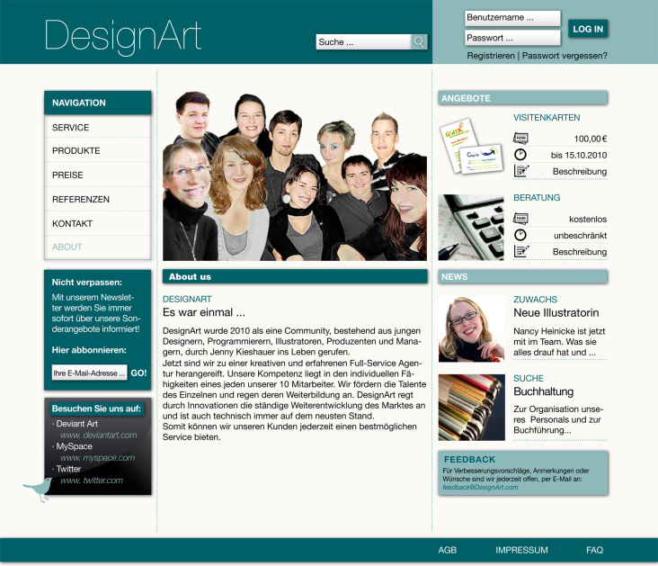 Entwurf für eine Webseite einer Werbeagentur