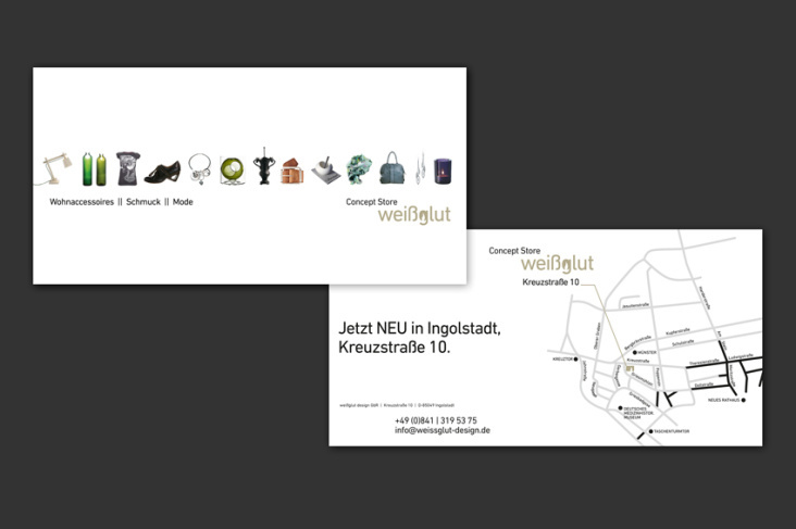 Logoentwicklung und Geschäftsausstattung mit Werbemittel und Webseite weißglut design (www.weißglut-design.de)