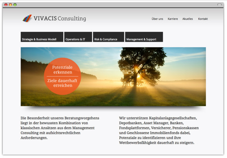 Unternehmensberatung VIVACIS Consulting – Logogestaltung, Screendesign, techn. Umsetzung (XHTML, CSS), Geschäftsausstattung