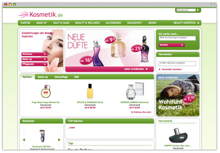 Web-Portal kosmetik.de – Screendesign