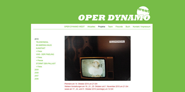 Entwicklung der Webseite http://www.operdynamowest.org