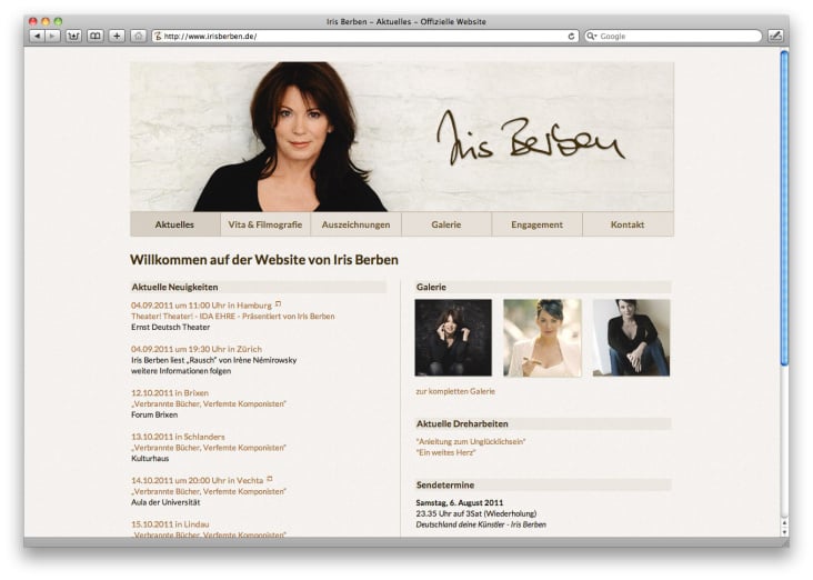 Startseite der Website – Iris Berben