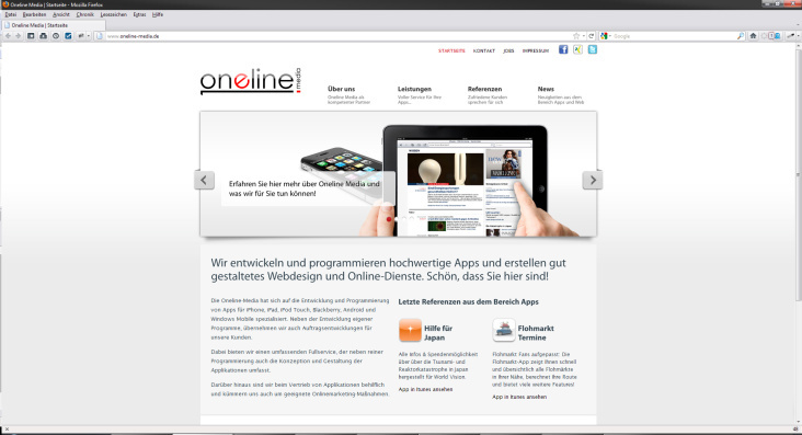 Webdesign/Screendesign und Programmierung für die Webseite von Oneline Media