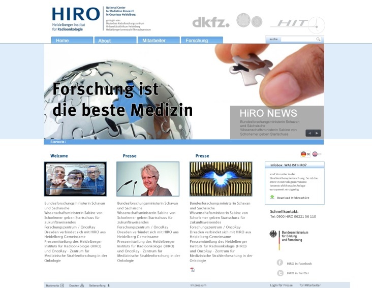 Webentwurf für Hiro Forschungsportal (DKFZ,Klinikum Heidelberg, HIT-Heidelberg)