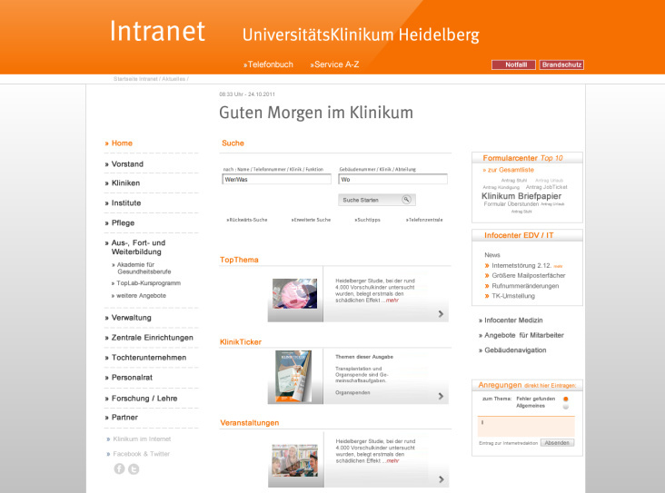 Entwurf für das Intranet Universitätsklinikum Heidelberg