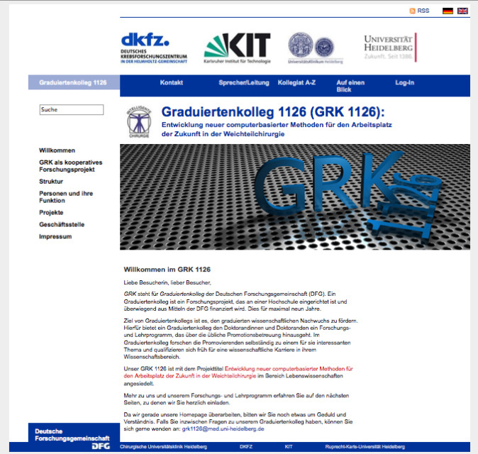 Layout für das Graduiertenkolleg1126 (grk1126.de), mit Universität Karlsruhe, DKFZ,DFG & Universität Heidelberg