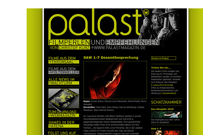 Webseite für das Filmmagazin www.palastmagazin.de