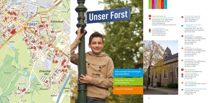 Stadtteilbroschüre Forst, Cover, Ausklappkarte, Innenseite