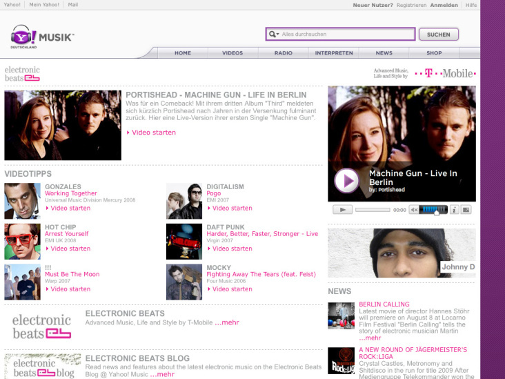 T-Mobile Electronic Beats Microsite auf Yahoo! Musik