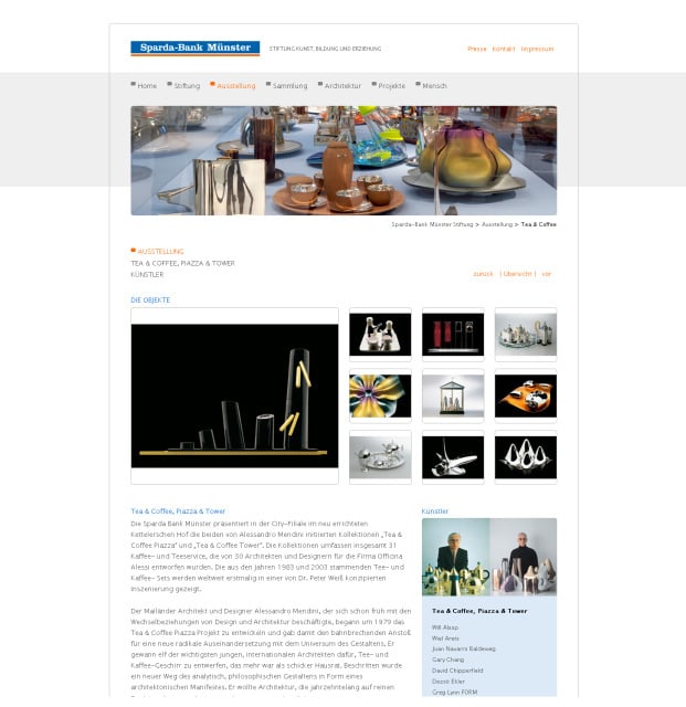 Webseite für die Stiftung Kunst, Bildung und Erziehung der Sparda-Bank Münster