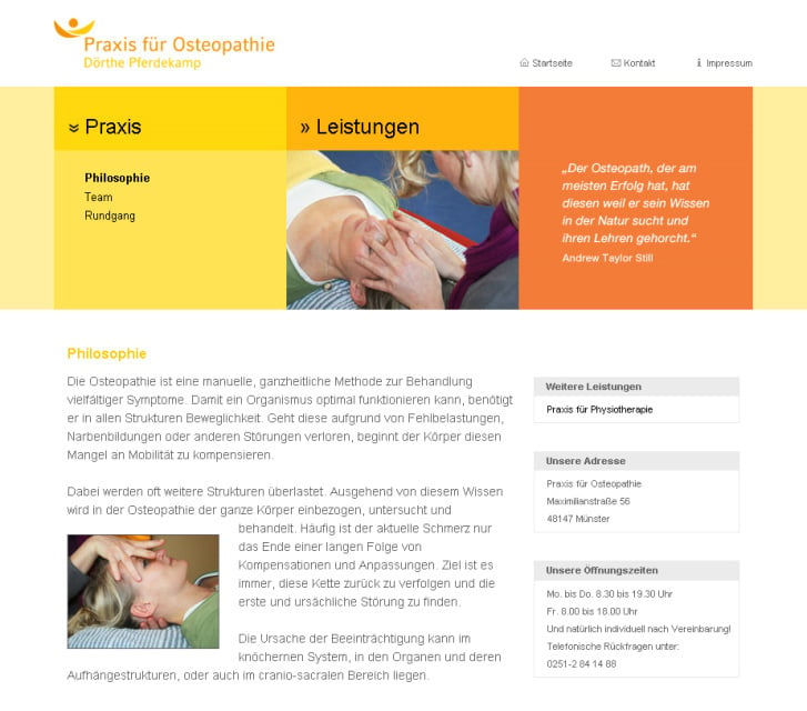 Webseite für die Praxis für Osteopathie von Dörthe Pferdekamp