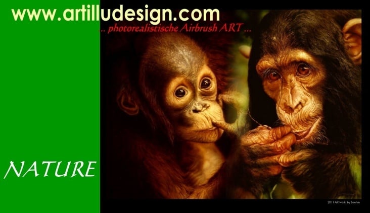 Fotorealistische Illustrationen  >>> APES <<<  ( MIXED MEDIA RZ Karton 140 cm x 70 cm )  – 100% Handmade