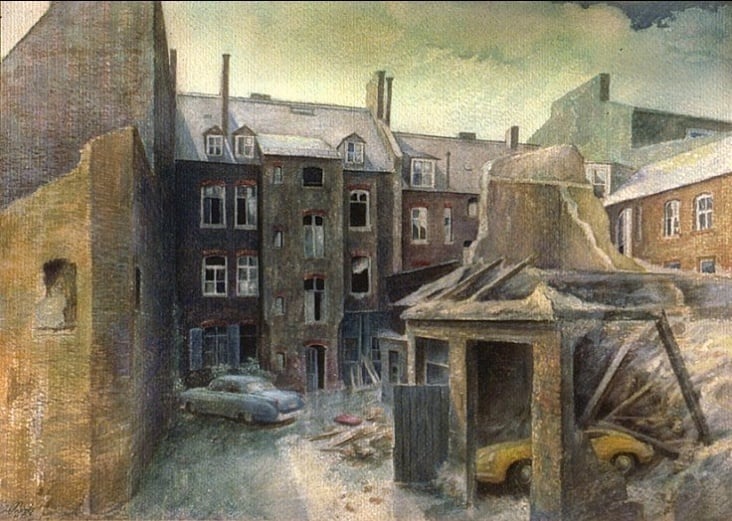 Abrissviertel (Gouache) Diplomarbeit, Wiesbadener Kunstpreis 1985 (7 Motive)