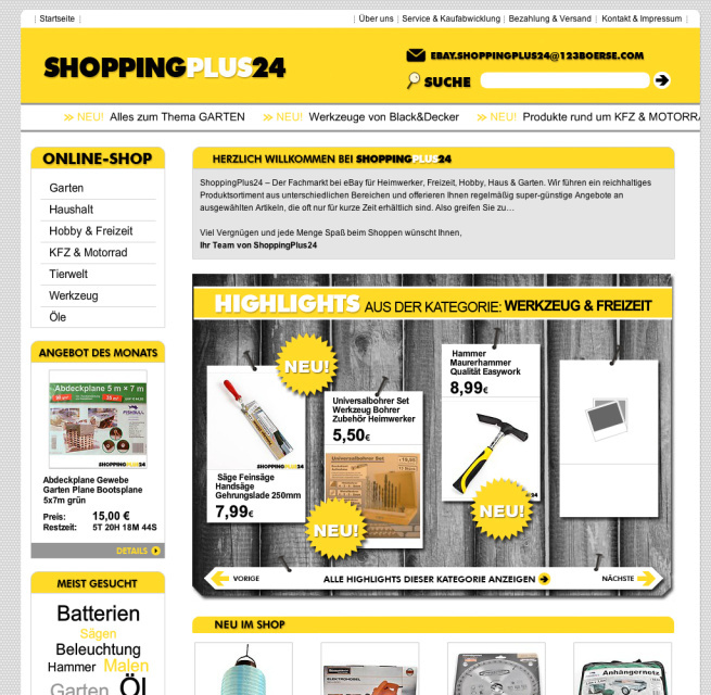 Gestaltung des Ebaystores ‚Shoppingplus24‘ für CYT