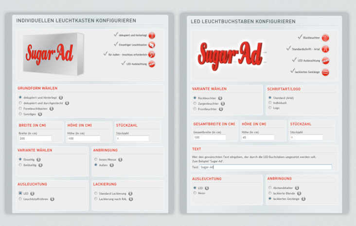 Konfigurator | Sugar-Ad Leuchtreklame Werbetechnik | www.sugar-ad.de