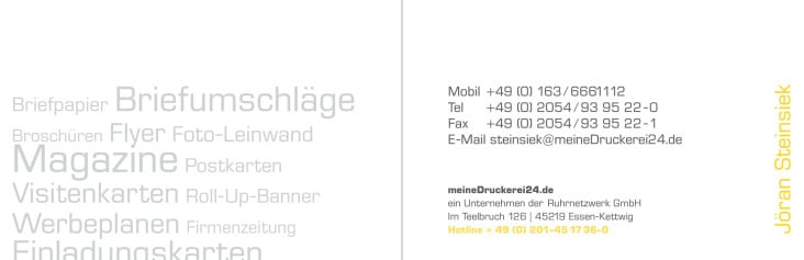 Innenteil Klappvisitenkarte meineDruckerei24.de: Gestaltung + Reinzeichnung
