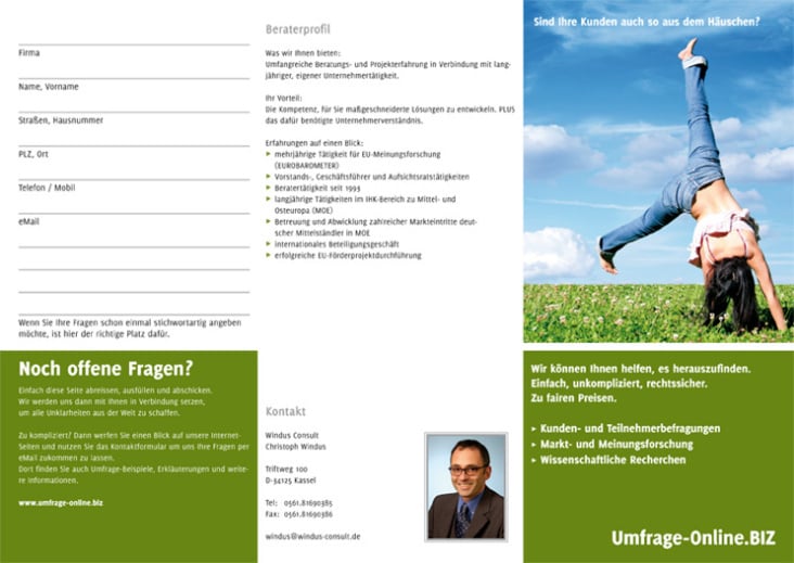 Flyer für Umfrage-Online.biz, Wickelfalz – Außenansicht